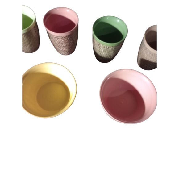 Vintage Set of  Raffia of Tumblers & Bowls - Picture 2 of 4